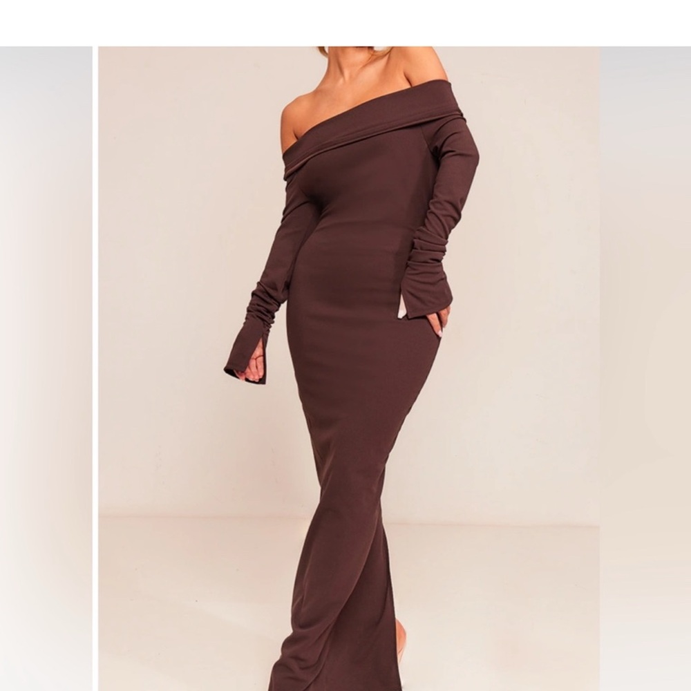 PLT Off-Shoulder Brown Dress